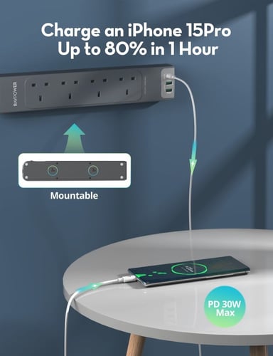 راف باور توصيلة 4 منافذ طاقة بطول 3 متر - رمادي