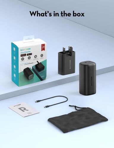 راف باور بكج بطارية 10 الاف و فيش جداري تايب سي 65...