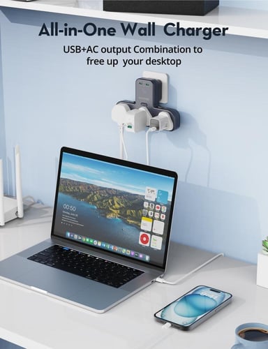 راف باور شاحن جداري بقوة 45 واط منفذين تايب سي وثل...