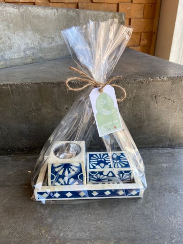 طقم مبخر صدف طبيعي - كحلي