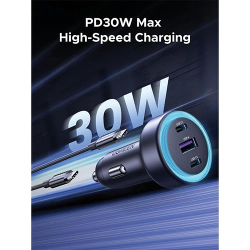 شاحن سيارة يوجرين سريع بمنفذين USB-C ومنفذ USB وبق...