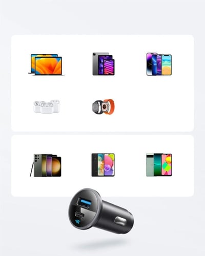 انكر شاحن سيارة منفذين USB+PD ـ 52 واط