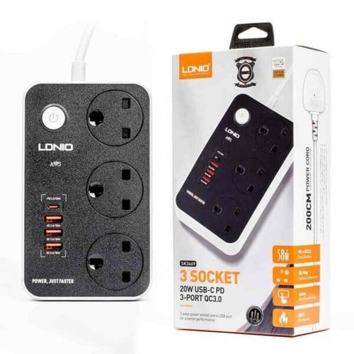 توصيلة كهربائية لدينو 5 متر | 3 منافذ شحن USB ومنف...