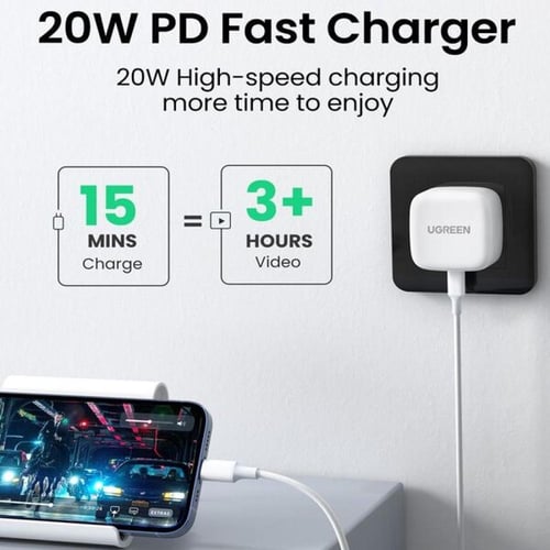 شاحن جداري يوجرين بمنفذ USB-C شحن سريع بقوة 20 واط