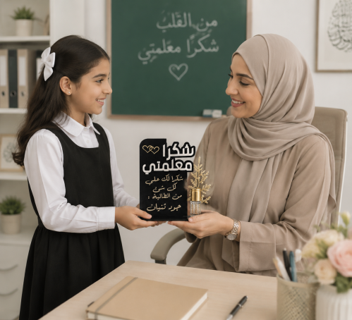 درع شكرا معلمتي بالابيض مع تولة مسك أبيض