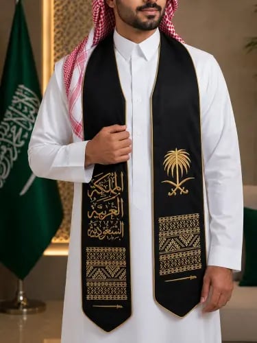 وشاح اليوم الوطني تطريز فاخر لون اسود