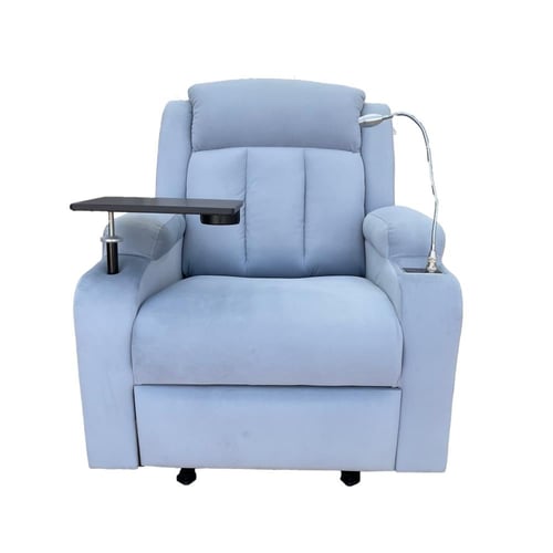 كرسي استرخاء ثابت منجد مخمل - رمادي فاتح - مع كشاف...