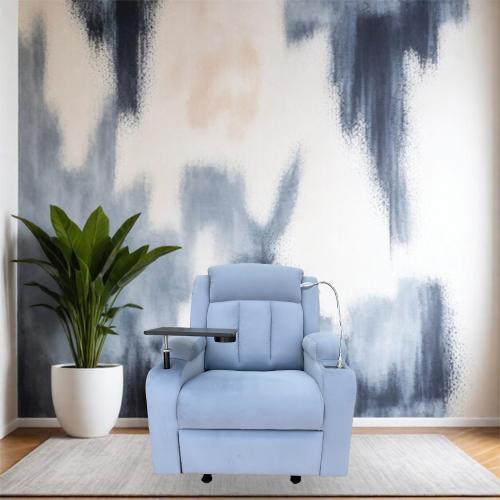 كرسي استرخاء ثابت منجد مخمل - رمادي فاتح - مع كشاف...