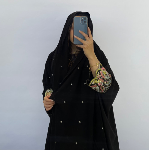 طرحة سوداء تطريز فضي
