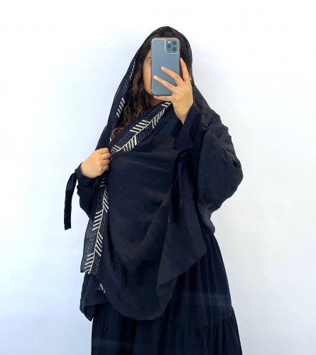 طرحة لنن كحلي تطريز فضي