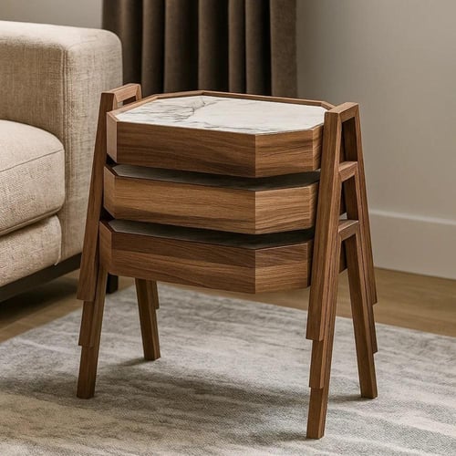 طقم طاولات جانبية خشبية S-02 قابلة للتعشيق 3 قطع