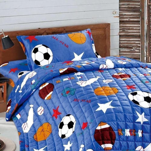 مفرش أطفال مخمل مضغوط 3 قطع – أزرق كرتوني كرات ريا...