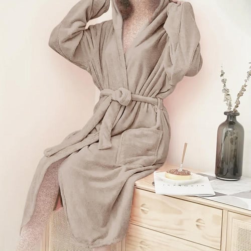 روب حمام قطن فندقي بيج بقبعة رأس فري سايز ناعم عال...