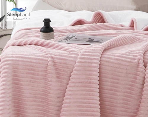 بطانية فلانو وجهين مخمل وفرو مقلمة | لون وردي