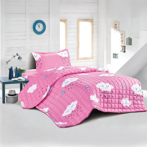 مفرش أطفال بناتي نفر | وردي برسومات غيوم كرتونية –...