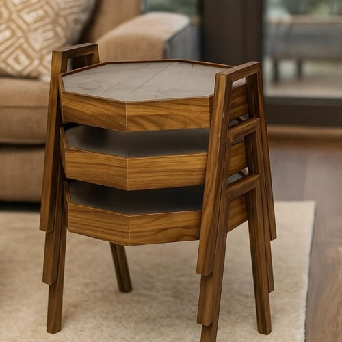 طقم طاولات جانبية خشبية S-02 قابلة للتعشيق 3 قطع