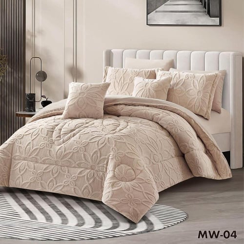 طقم لحاف Velvet Bloomمخمل فرو بتفاصيل بارزة دانتيل...
