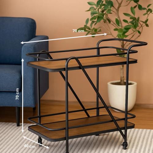 عربة تقديم مستطيلة خشب ومعدن بعجلات