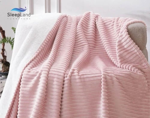 بطانية فلانو وجهين مخمل وفرو مقلمة | لون وردي