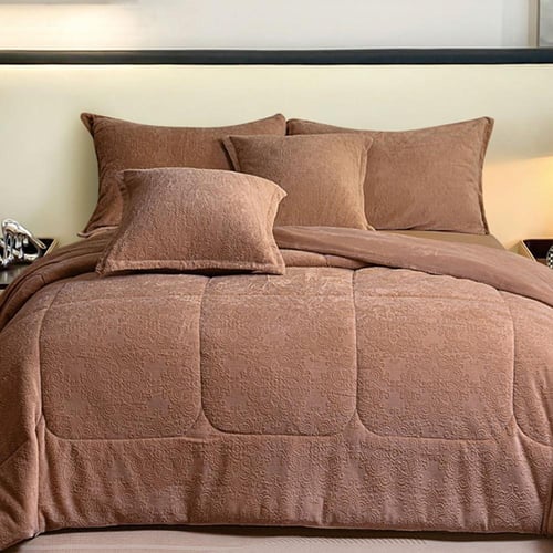 طقم لحاف شتوي نفرين مخمل بيج داكن | OBS