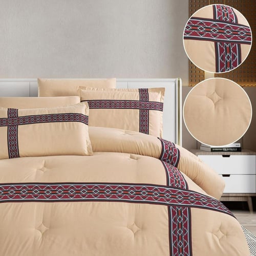 مفرش سدو تراثي بيج فاخر 6 قطع بخامة مايكروفايبر مو...