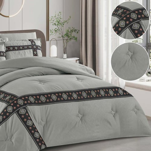 مفرش سدو تراثي رمادي فاخر 6 قطع بخامة مايكروفايبر...