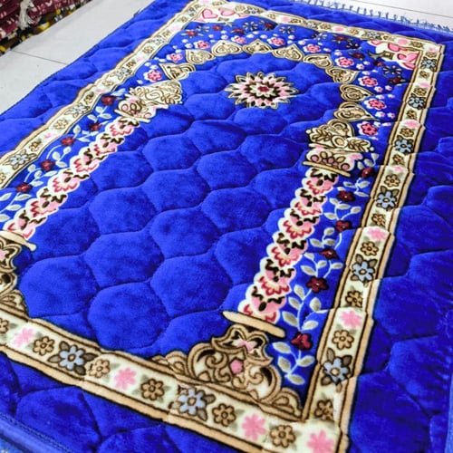 سجادة صلاة مخمل حرير مبطنة بميلتون مطرزة سداسي مع...