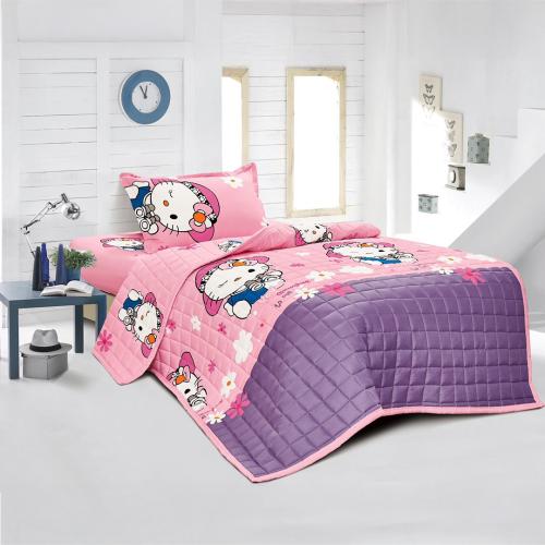 مفرش أطفال بناتي نفر | لون وردي وبنفسجي برسومات كر...