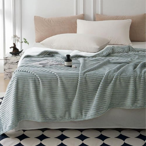 بطانية فلانو وجهين مخمل وفرو مقلمة | لون رمادي