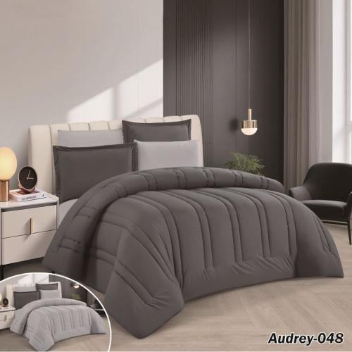 طقم مفرش Audrey سادة وجهين – رمادي غامق × رمادي فا...