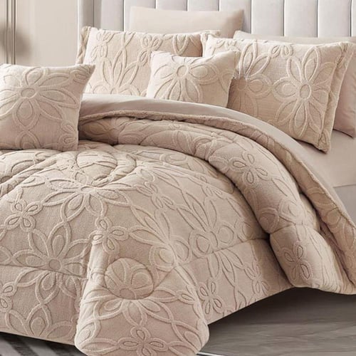 طقم لحاف Velvet Bloomمخمل فرو بتفاصيل بارزة دانتيل...