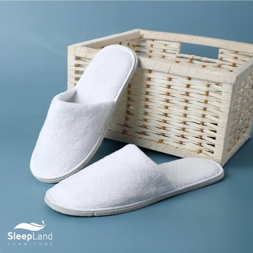 سليبر فندقي مخمل مبطن أبيض بعدة سماكات