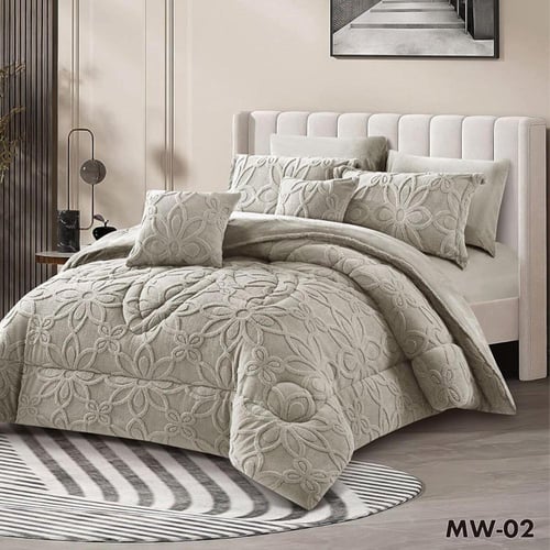 طقم لحاف Velvet Bloomمخمل فرو بتفاصيل بارزة دانتيل...