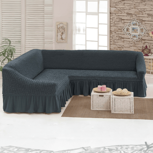 تلبيسة كنب زاوية سادة قابلة للتمدد بنمط بارز وتفاص...