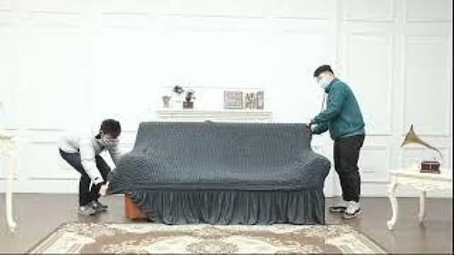 تلبيسة كنب زاوية سادة قابلة للتمدد بنمط بارز وتفاص...