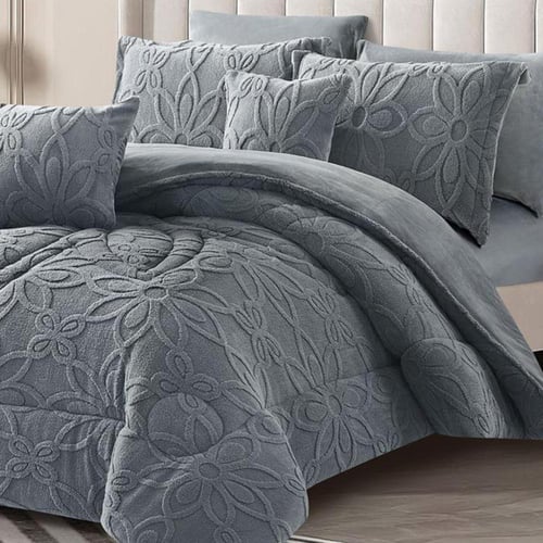 طقم لحاف Velvet Bloomمخمل فرو بتفاصيل بارزة دانتيل...