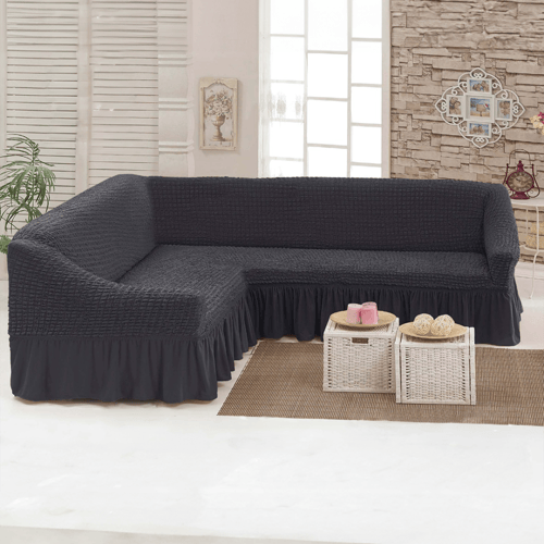 تلبيسة كنب زاوية سادة قابلة للتمدد بنمط بارز وتفاص...