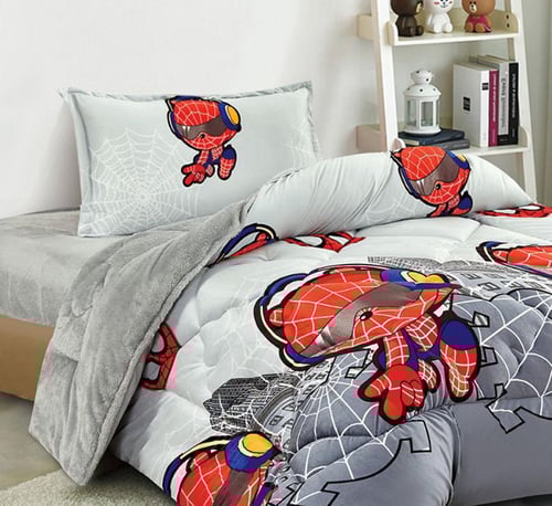 مفرش أطفال شتوي منفوخ وجهين فرو ناعم – سبايدرمان ر...