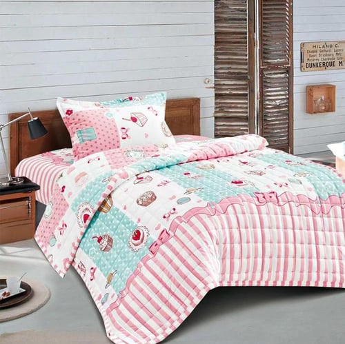 مفرش أطفال مخمل مضغوط 3 قطع كرتوني وردي أزرق برسوم...