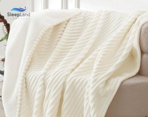 بطانية فلانو وجهين مخمل وفرو مقلمة | لون سكري