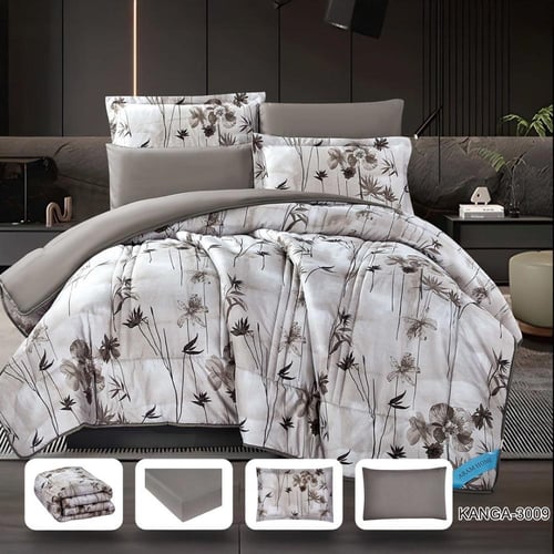 KANGA | طقم لحاف نفرين | وجهين سادة مشجر فاخر