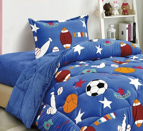 مفرش أطفال شتوي منفوخ وجهين فرو ناعم – رياضات أزرق...