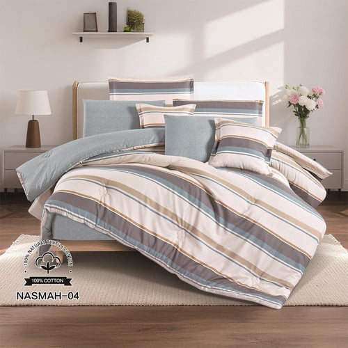 طقم مفرش نسمة قطن100% مزدوج 8 قطع | NASMAH04