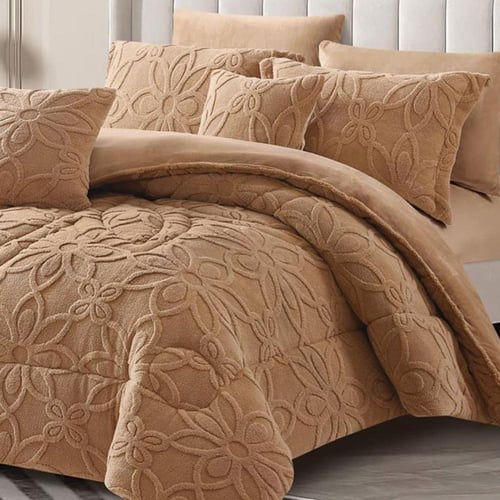 طقم لحاف Velvet Bloomمخمل فرو بتفاصيل بارزة دانتيل...