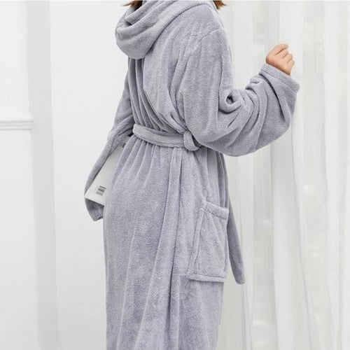 روب حمام قطن فندقي بقبعة رأس رمادي فاتح فري سايز ن...
