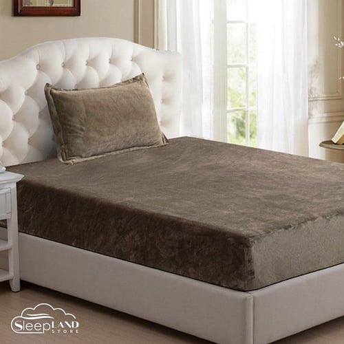 طقم شرشف مخمل 2 قطع | بني غامق