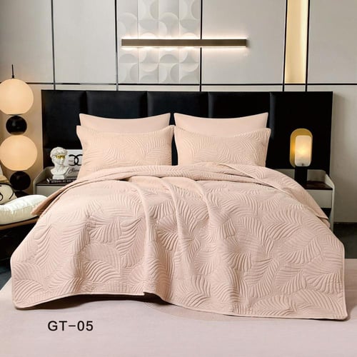 طقم مفرش صيفي مضغوط نفرين (مزدوج) 6 قطع سادة | جي...