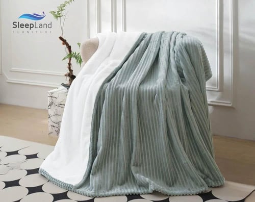 بطانية فلانو وجهين مخمل وفرو مقلمة | لون رمادي