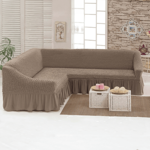 تلبيسة كنب زاوية سادة قابلة للتمدد بنمط بارز وتفاص...