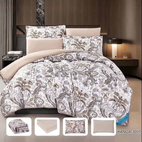 KANGA | طقم لحاف نفرين | وجهين سادة مشجر فاخر